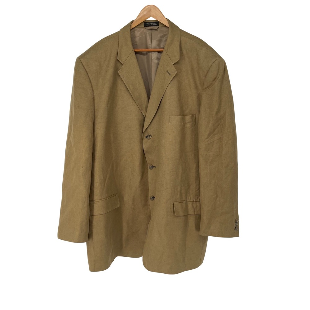 Haspel Mens Beige Linen Blend Blazer‎ Jacket Size 52R Breathable Classic Work